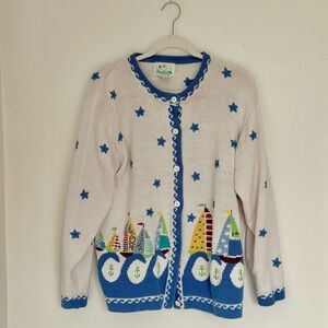 90s Vintage Quacker Factory Sailboat and Stars Cardigan